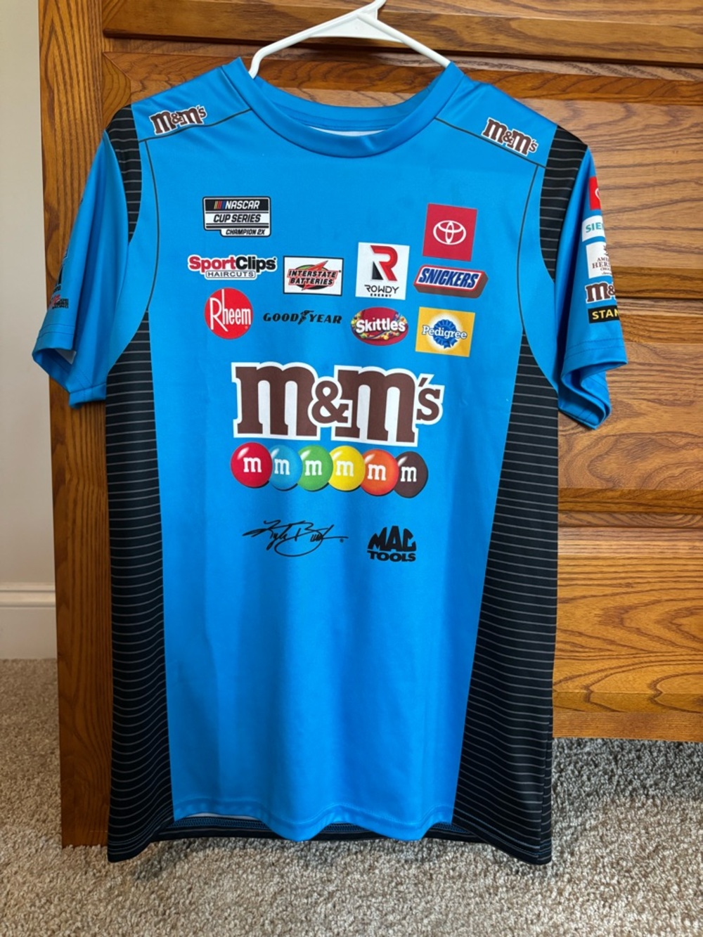Kyle Busch NASCAR Cup Series M&M's Men’s Blue Racing Logo Short-Sleeve Jersey